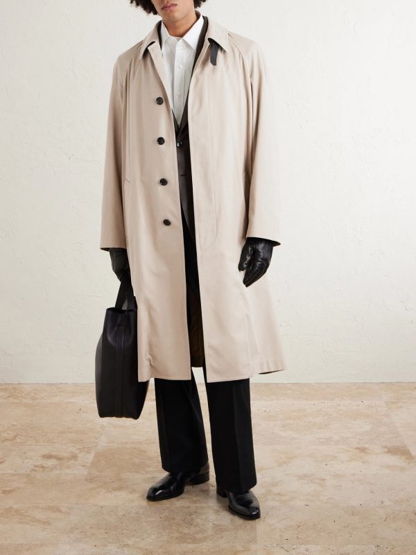 Belted Leather-Trimmed Cotton and Silk-Blend Gabardine Trench Coat - OU Belted Leather-Trimmed Cotton and Silk-Blend Gabardine Trench Coat - OU