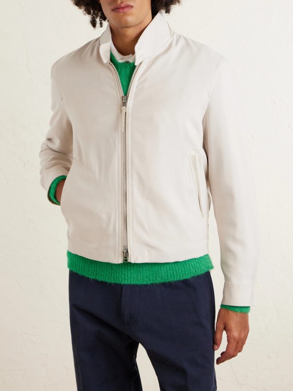 Leather-Trimmed Virgin Wool, Cashmere and Silk-Blend Canvas Jacket - FR