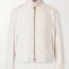 Leather-Trimmed Virgin Wool, Cashmere and Silk-Blend Canvas Jacket