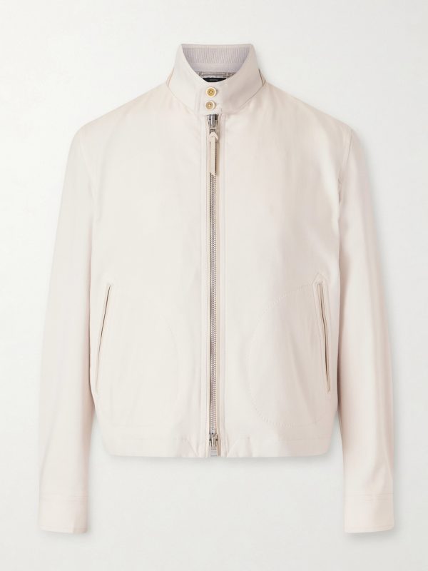 Leather-Trimmed Virgin Wool, Cashmere and Silk-Blend Canvas Jacket