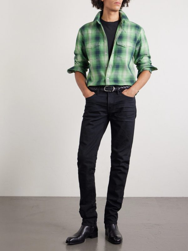Slim-Fit Checked Cotton-Flannel Shirt - OU Slim-Fit Checked Cotton-Flannel Shirt - OU