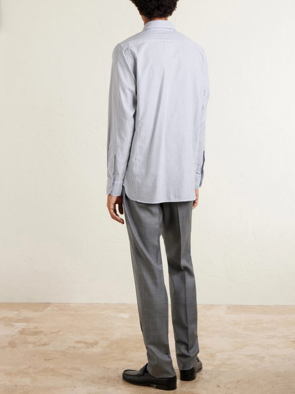 Button-Down Collar Striped Cotton and Lyocell-Blend Oxford Shirt - BK Button-Down Collar Striped Cotton and Lyocell-Blend Oxford Shirt - BK