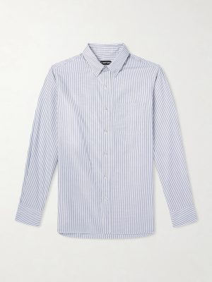 Button-Down Collar Striped Cotton and Lyocell-Blend Oxford Shirt Button-Down Collar Striped Cotton and Lyocell-Blend Oxford Shirt