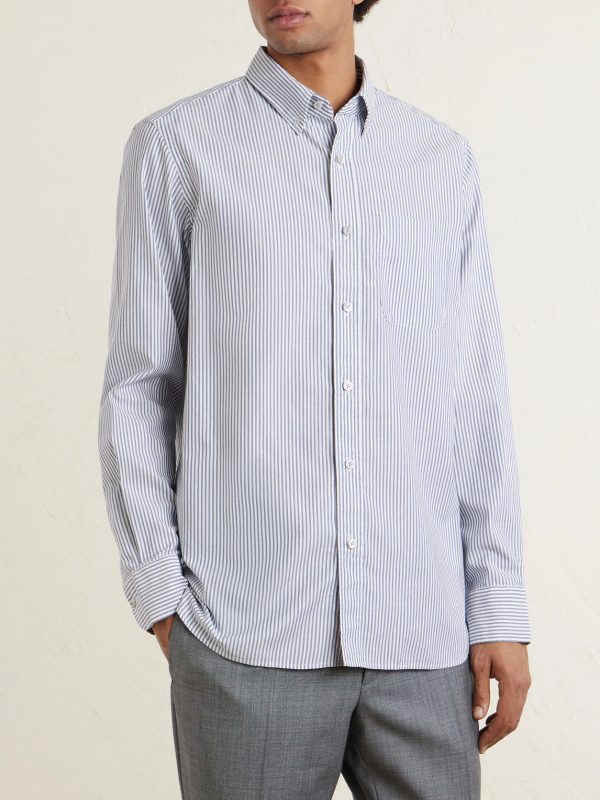 Button-Down Collar Striped Cotton and Lyocell-Blend Oxford Shirt - OU Button-Down Collar Striped Cotton and Lyocell-Blend Oxford Shirt - OU