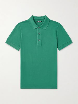 Slim-Fit Lyocell and Cotton-Blend Piqué Polo Shirt Slim-Fit Lyocell and Cotton-Blend Piqué Polo Shirt