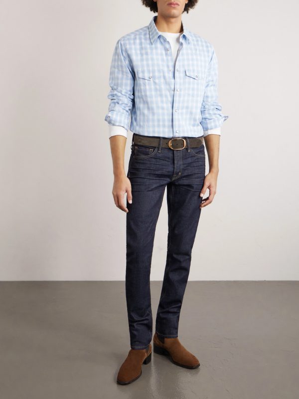 Slim-Fit Checked Cotton and Linen-Blend Shirt - OU Slim-Fit Checked Cotton and Linen-Blend Shirt - OU