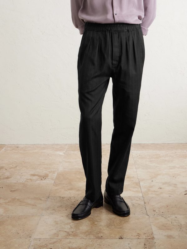 Cotton and Silk-Blend Herringbone Trousers - FR Cotton and Silk-Blend Herringbone Trousers - FR