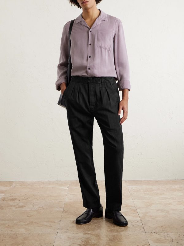 Cotton and Silk-Blend Herringbone Trousers - OU Cotton and Silk-Blend Herringbone Trousers - OU