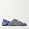 Babouche Collapsible-Heel Leather and Striped Linen Loafers Babouche Collapsible-Heel Leather and Striped Linen Loafers