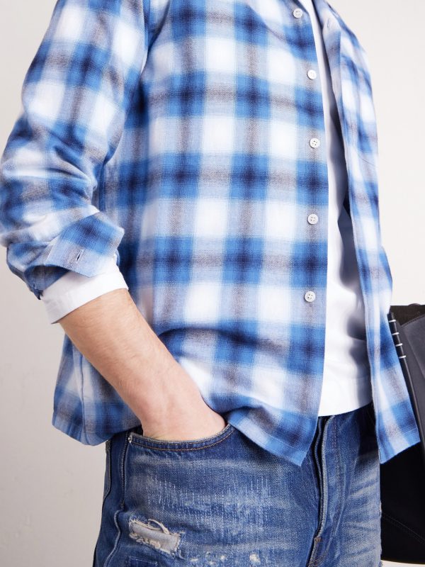 Convertible-Collar Checked Cotton-Flannel Shirt - CU