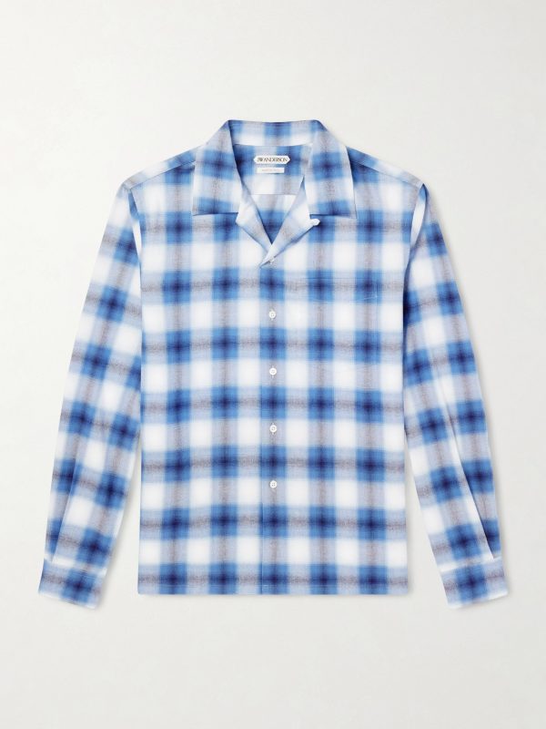 Convertible-Collar Checked Cotton-Flannel Shirt