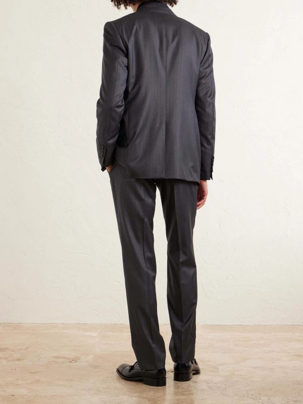 Straight-Leg Herringbone Wool and Silk-Blend Suit Trousers - BK Straight-Leg Herringbone Wool and Silk-Blend Suit Trousers - BK