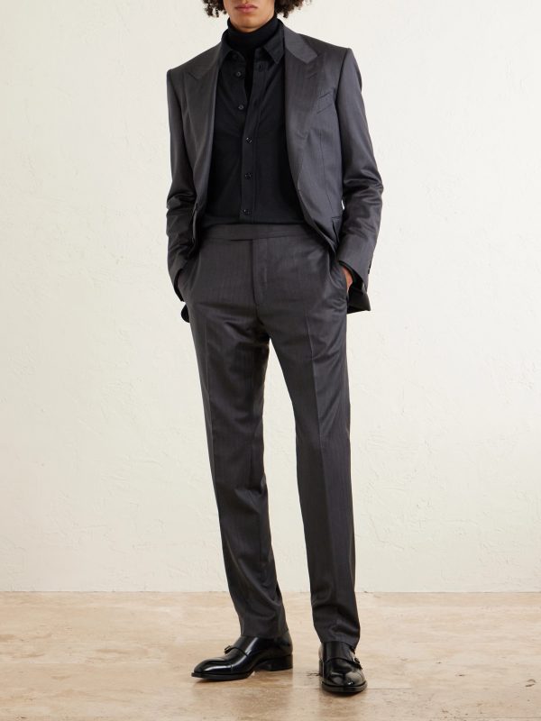 Straight-Leg Herringbone Wool and Silk-Blend Suit Trousers - OU Straight-Leg Herringbone Wool and Silk-Blend Suit Trousers - OU