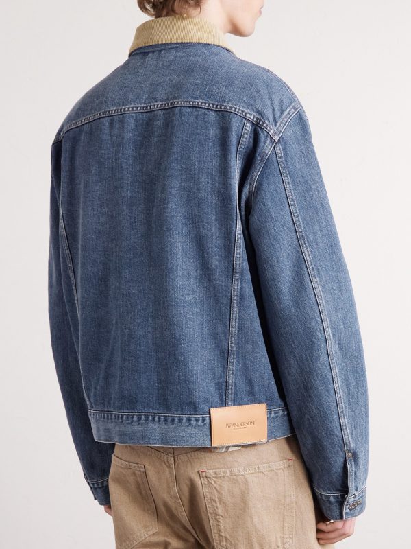 Corduroy-Trimmed Denim Jacket - BK Corduroy-Trimmed Denim Jacket - BK