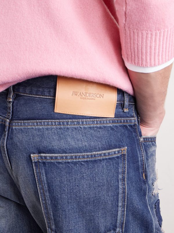 Straight-Leg Distressed Patchwork Jeans - E1