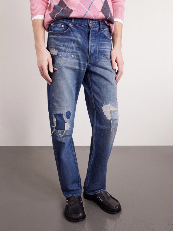 Straight-Leg Distressed Patchwork Jeans - FR