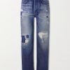 Straight-Leg Distressed Patchwork Jeans