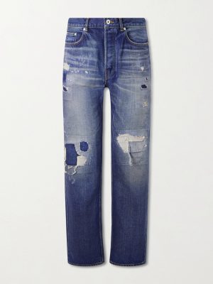 Straight-Leg Distressed Patchwork Jeans