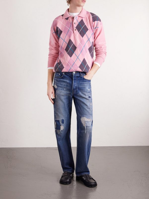 Straight-Leg Distressed Patchwork Jeans - OU