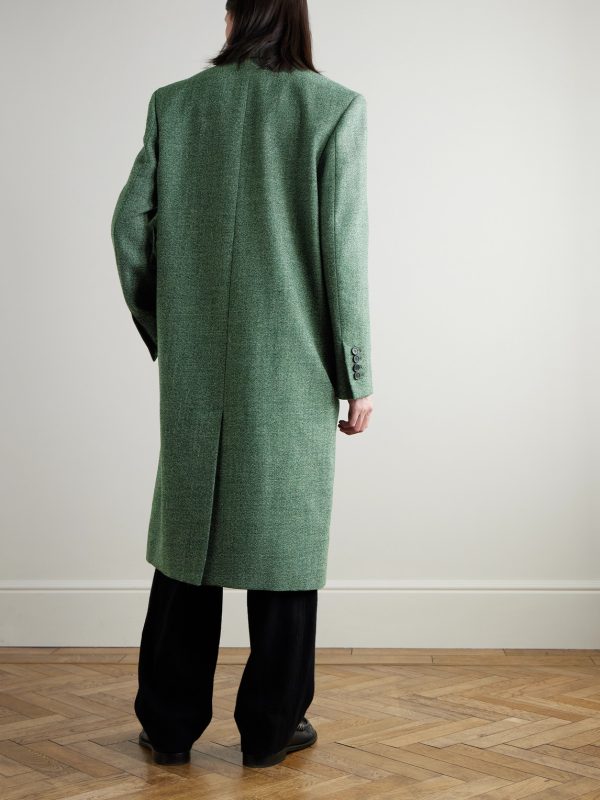 Double-Breasted Flecked Wool-Tweed Coat - BK Double-Breasted Flecked Wool-Tweed Coat - BK