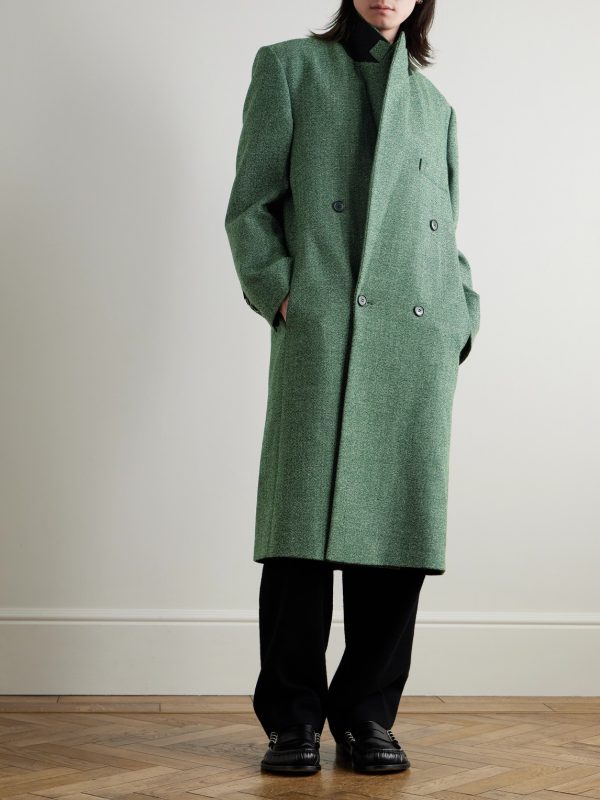 Double-Breasted Flecked Wool-Tweed Coat - OU Double-Breasted Flecked Wool-Tweed Coat - OU