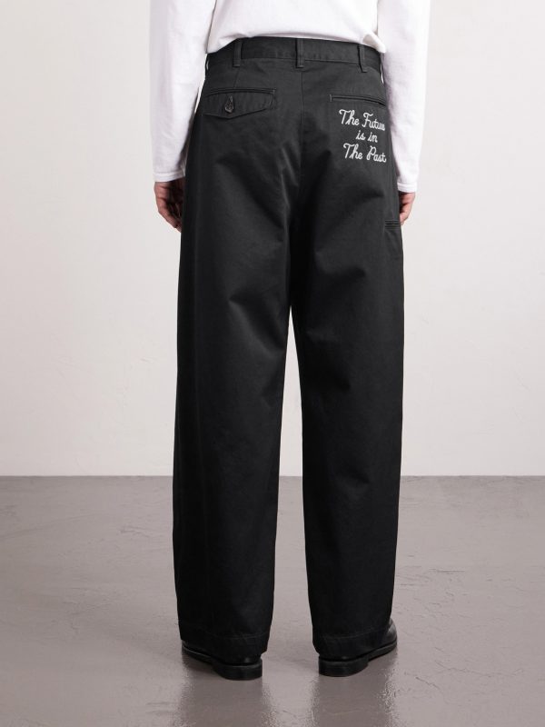 Wide-Leg Logo-Embroidered Pleated Cotton-Twill Chinos - BK Wide-Leg Logo-Embroidered Pleated Cotton-Twill Chinos - BK