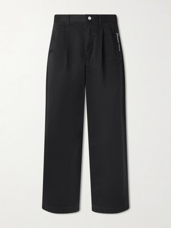 Wide-Leg Logo-Embroidered Pleated Cotton-Twill Chinos Wide-Leg Logo-Embroidered Pleated Cotton-Twill Chinos