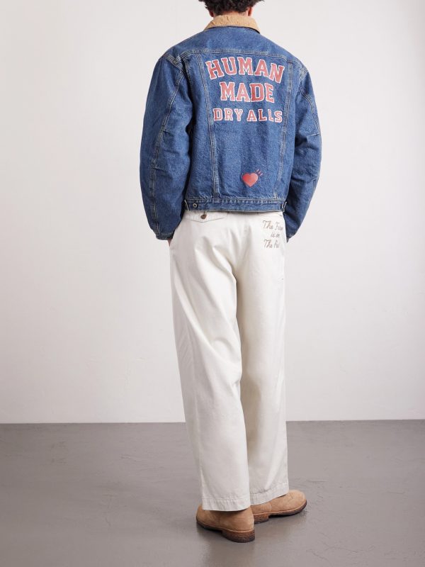 Corduroy-Trimmed Logo-Embroidered Denim Jacket - BK