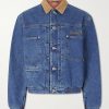 Corduroy-Trimmed Logo-Embroidered Denim Jacket