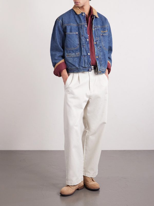 Corduroy-Trimmed Logo-Embroidered Denim Jacket - OU