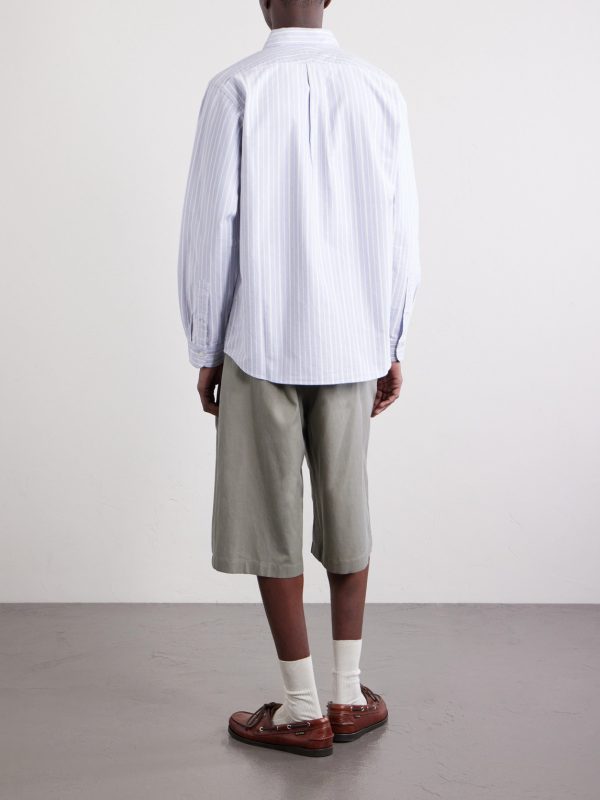 Button-Down Collar Logo-Appliquéd Striped Cotton Shirt - BK