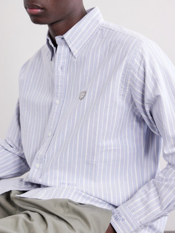 Button-Down Collar Logo-Appliquéd Striped Cotton Shirt - CU