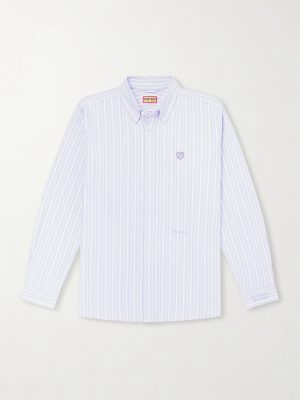 Button-Down Collar Logo-Appliquéd Striped Cotton Shirt Button-Down Collar Logo-Appliquéd Striped Cotton Shirt