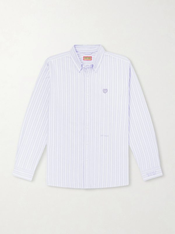Button-Down Collar Logo-Appliquéd Striped Cotton Shirt