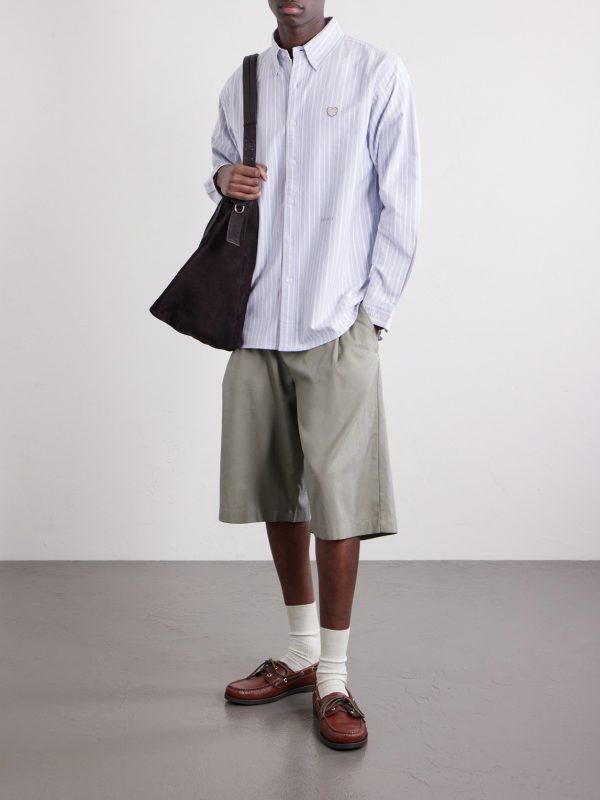 Button-Down Collar Logo-Appliquéd Striped Cotton Shirt - OU