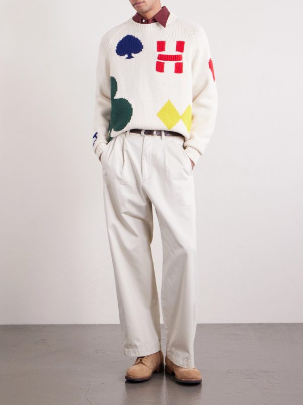 Wide-Leg Logo-Embroidered Pleated Cotton-Twill Chinos - OU
