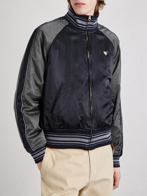 Reversible Logo-Appliquéd Cotton-Blend Satin Bomber Jacket - E1 Reversible Logo-Appliquéd Cotton-Blend Satin Bomber Jacket - E1