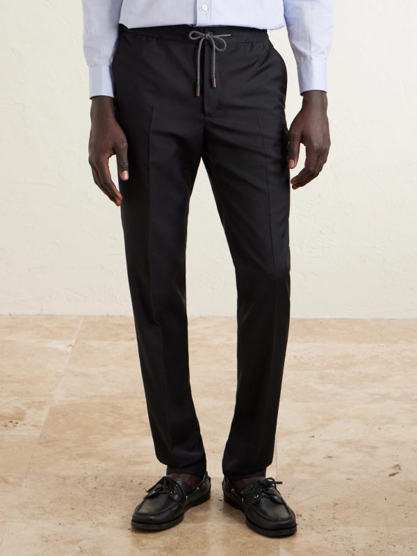 Slim-Leg Virgin Wool Drawstring Trousers - FR
