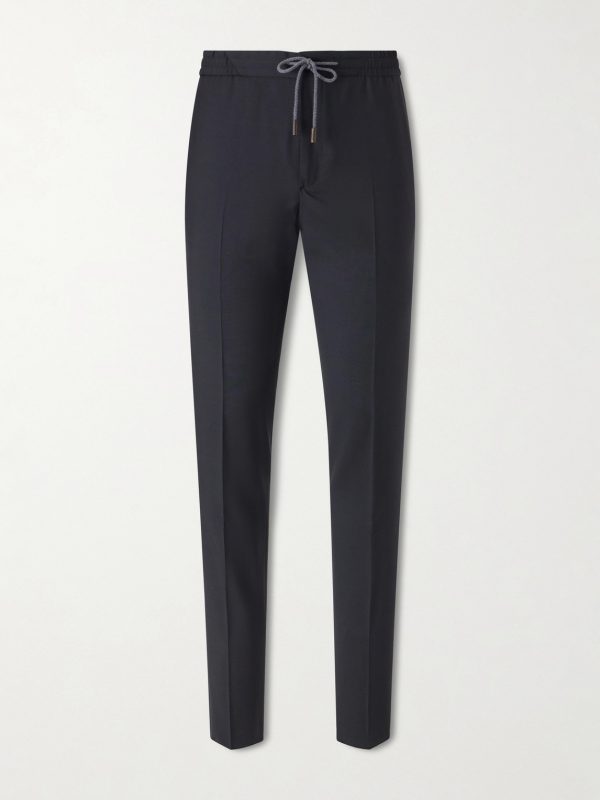 Slim-Leg Virgin Wool Drawstring Trousers