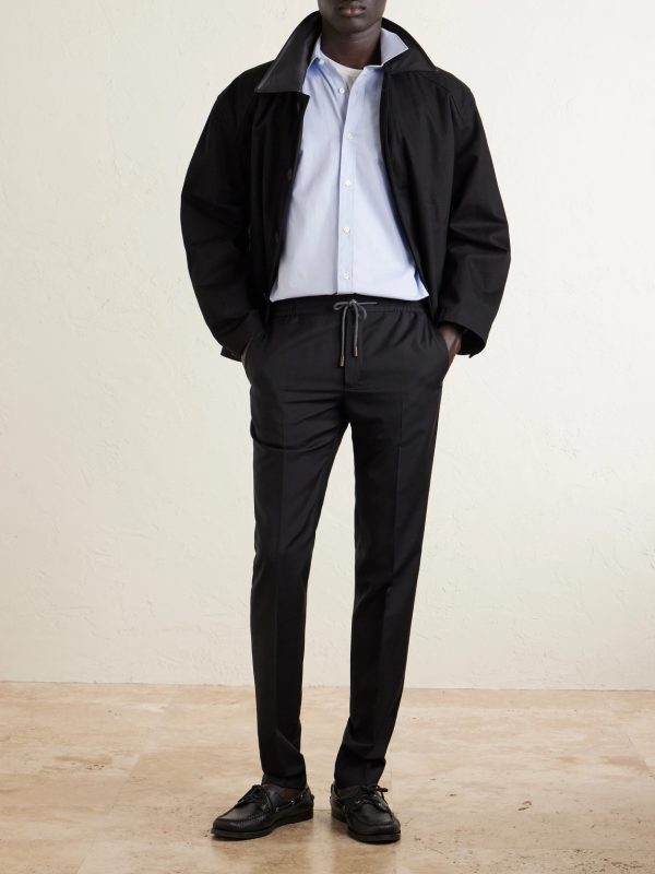 Slim-Leg Virgin Wool Drawstring Trousers - OU
