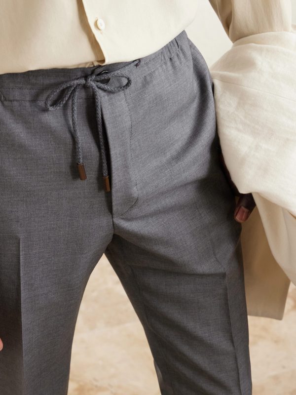 Slim-Leg Virgin Wool Drawstring Trousers - E1 Slim-Leg Virgin Wool Drawstring Trousers - E1