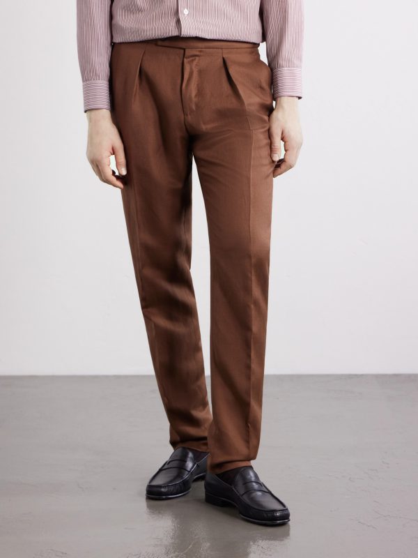Tapered Pleated Wool and Linen-Blend Trousers - FR Tapered Pleated Wool and Linen-Blend Trousers - FR