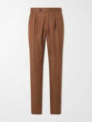 Tapered Pleated Wool and Linen-Blend Trousers