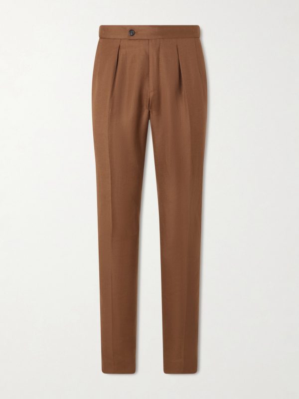 Tapered Pleated Wool and Linen-Blend Trousers Tapered Pleated Wool and Linen-Blend Trousers
