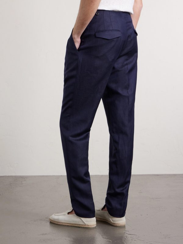 Tapered Pleated Wool and Linen-Blend Trousers - BK Tapered Pleated Wool and Linen-Blend Trousers - BK