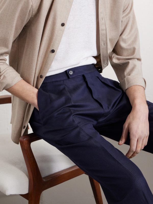 Tapered Pleated Wool and Linen-Blend Trousers - CU Tapered Pleated Wool and Linen-Blend Trousers - CU