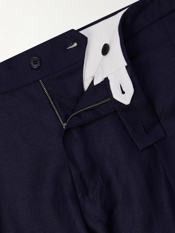 Tapered Pleated Wool and Linen-Blend Trousers - E1 Tapered Pleated Wool and Linen-Blend Trousers - E1