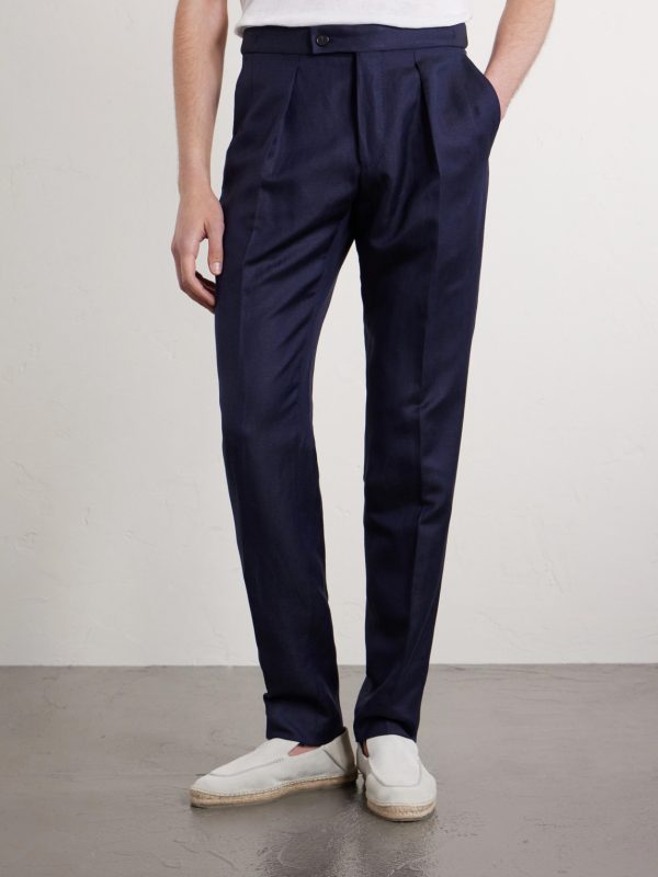 Tapered Pleated Wool and Linen-Blend Trousers - FR Tapered Pleated Wool and Linen-Blend Trousers - FR
