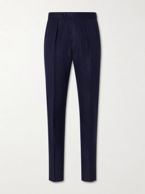 Tapered Pleated Wool and Linen-Blend Trousers