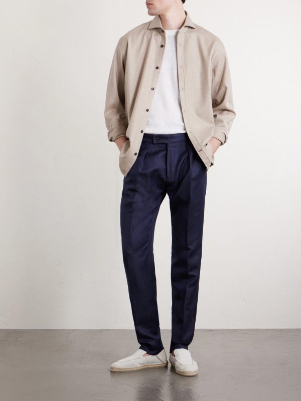 Tapered Pleated Wool and Linen-Blend Trousers - OU Tapered Pleated Wool and Linen-Blend Trousers - OU